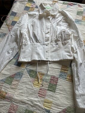 N—Off-White White Cropped Utility Jacket with Drawcord Hem